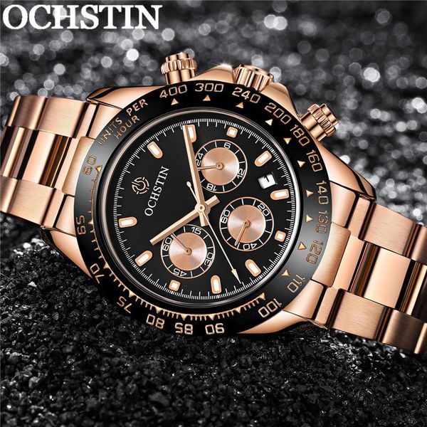 wristwatches ochstin man wristwatch chronograph auto date sport men watch military rose gold stainless steel male clock 610, Slivery;brown