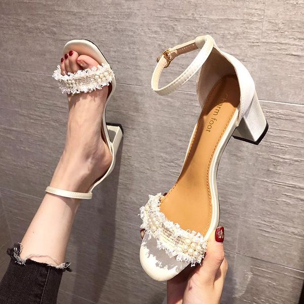 sandals women's shoes 2021 summer fairy fashion versatile one line buckle pearl lace thick heel high silk ankle strap, Black
sandals women's shoes 2021 summer fairy fashion versatile one line buckle pearl lace thick heel high silk ankle strap, Black