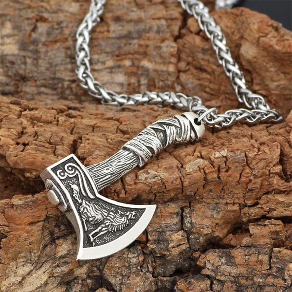 pendant necklaces viking jewelry celtic wolf crow double-sided axe men's necklace trendy accessories, Silver
pendant necklaces viking jewelry celtic wolf crow double-sided axe men's necklace trendy accessories, Silver