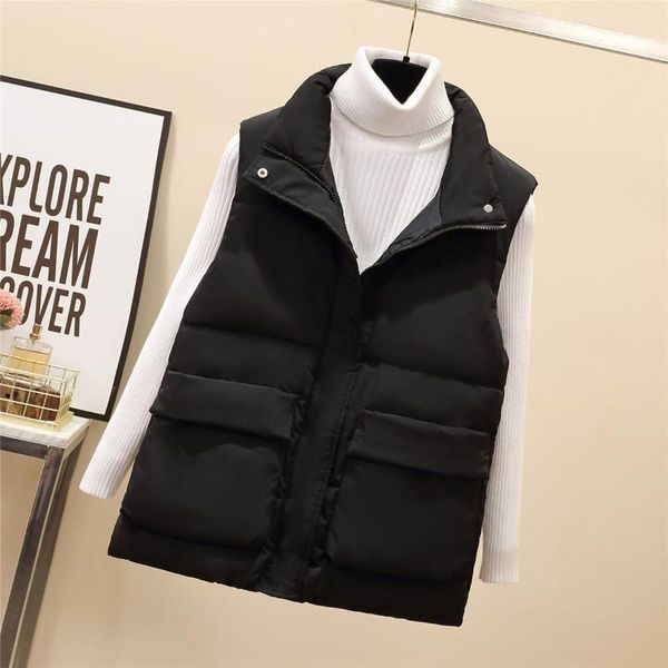 women's vests 2021 winter warm vest jacket female black stand collar sleeveless short ladies cotton padded waistcoat q97, Black;white
women's vests 2021 winter warm vest jacket female black stand collar sleeveless short ladies cotton padded waistcoat q97, Black;white