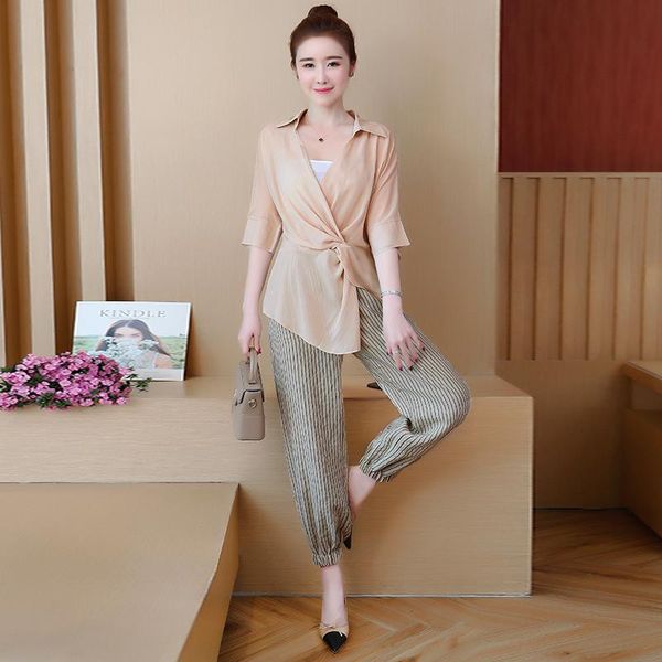 korean fashion summer two-piece women blouse chiffon leisure striped lattern cotton linen pants suit outfit v neck vestidos, Gray
korean fashion summer two-piece women blouse chiffon leisure striped lattern cotton linen pants suit outfit v neck vestidos, Gray
