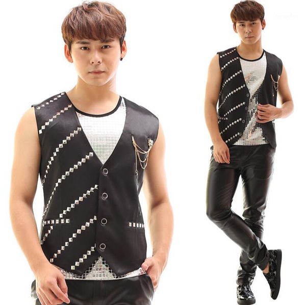 men's vests brand 2021 rock male bar sequin vest stage costume dress tide nightclub men singer rivet jacket s-4xl1, Black;white
men's vests brand 2021 rock male bar sequin vest stage costume dress tide nightclub men singer rivet jacket s-4xl1, Black;white