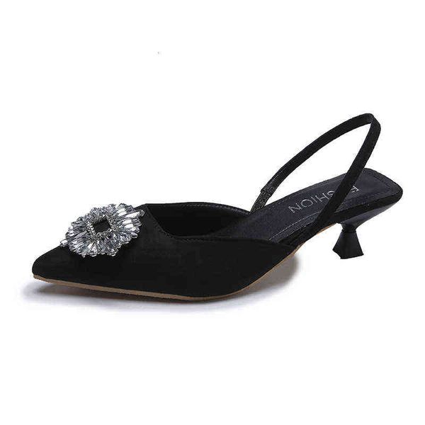 women's shoes 2022 summer rhinestone button pointed fashion single baotou thin heel sandals high muller, Black
women's shoes 2022 summer rhinestone button pointed fashion single baotou thin heel sandals high muller, Black