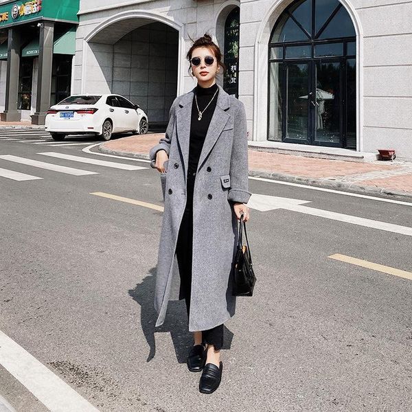 women's woolen coat 2021 winter korean long high-grade premium grey loose lapel below the knee thicken fashion jacket female 2z wool &, Black
women's woolen coat 2021 winter korean long high-grade premium grey loose lapel below the knee thicken fashion jacket female 2z wool &, Black