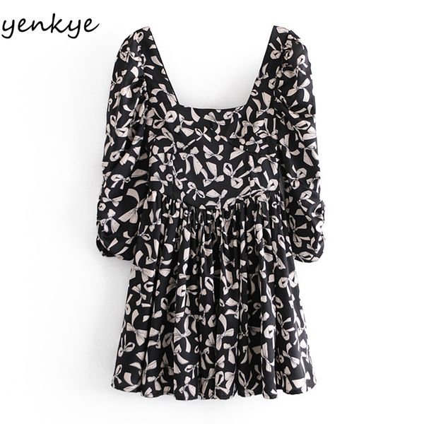 new 2021 spring women bow pattern print elegant lady square neck sleeve pleated mini robe femme 6pom, Black;gray
new 2021 spring women bow pattern print elegant lady square neck sleeve pleated mini robe femme 6pom, Black;gray