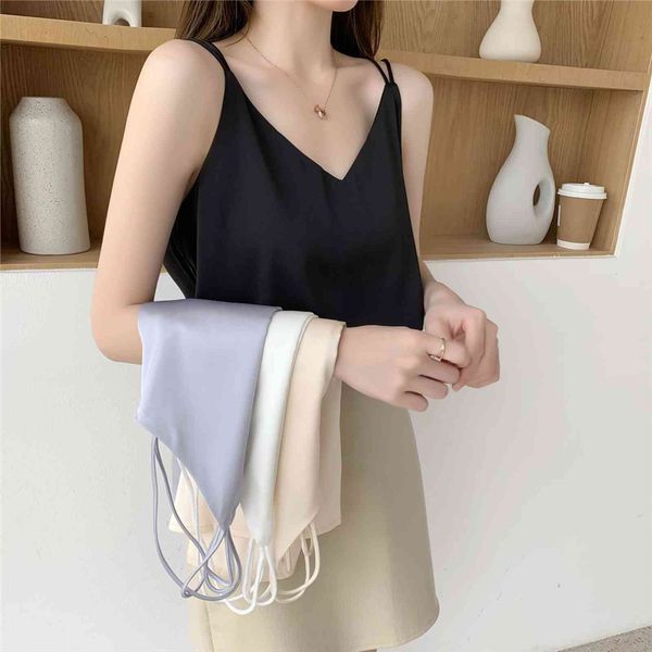 korean fashion chiffon streetwear womens camis satin sleeveless black female tank spaghetti strap top, White
korean fashion chiffon streetwear womens camis satin sleeveless black female tank spaghetti strap top, White