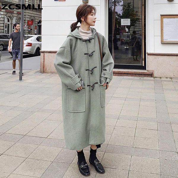 women's wool & blends zcsmll horn button woolen coat mid-length loose hooded 2021 autumn and winter, Black
women's wool & blends zcsmll horn button woolen coat mid-length loose hooded 2021 autumn and winter, Black