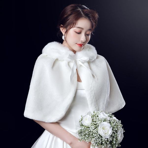 wraps & jackets faux fur cape with ribbon fall winter bolero women warm bridal wedding accessories in stock, White
wraps & jackets faux fur cape with ribbon fall winter bolero women warm bridal wedding accessories in stock, White
