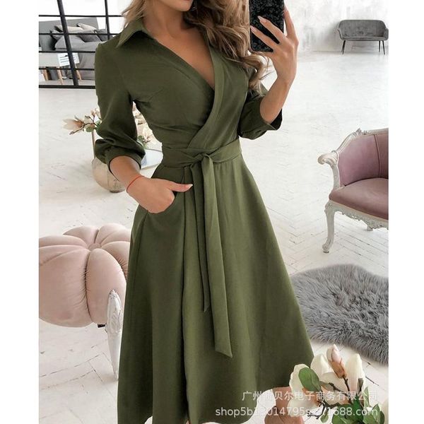 casual dresses wepbel half sleeve dress a-line high waist green v-neck women summer solid color big swing lace up, Black;gray
casual dresses wepbel half sleeve dress a-line high waist green v-neck women summer solid color big swing lace up, Black;gray