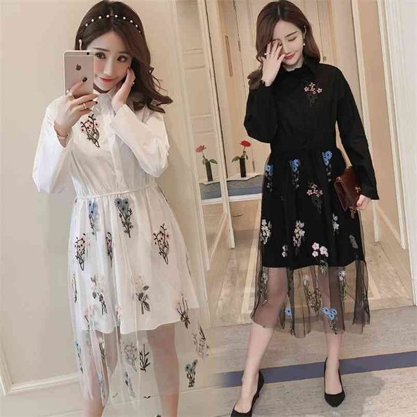9197 pregnant women's embroidered gauze shirt dress in spring 210726, White