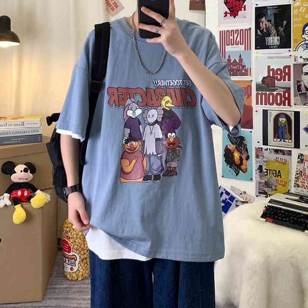 summer short men's fashion korean handsome t-shirt pure cotton loose half sleeve chaopai high street, White;black