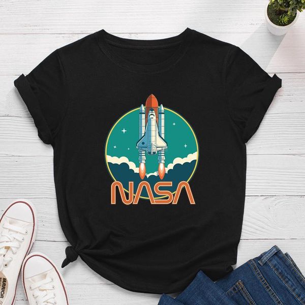 women's t-shirt space printing woman t shirt summer short sleeve tee female graphic, White 
women's t-shirt space printing woman t shirt summer short sleeve tee female graphic, White
