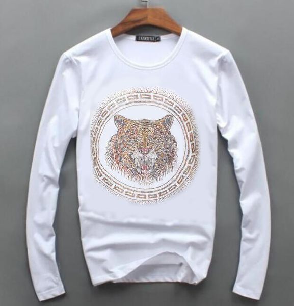 hip hop fashion long men's t-shirt casual rhinestone design, White;black