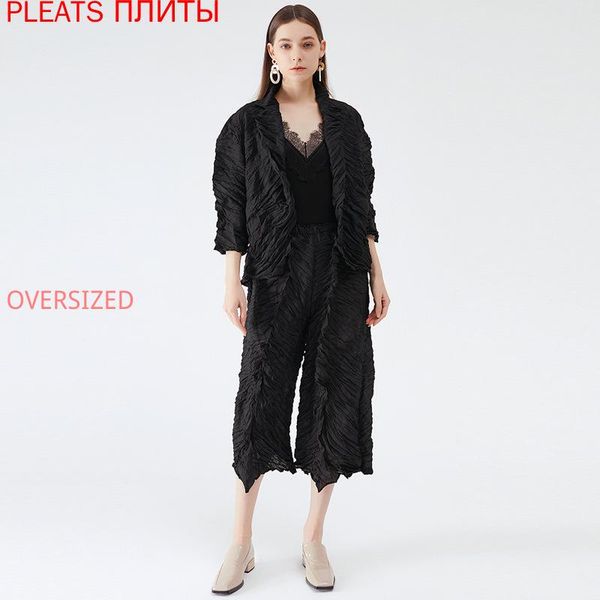 women's two piece pants miyake spring leisure and comfortable lazy style nine-point sleeve loose coat pleated wide-leg casual suit wome, White
women's two piece pants miyake spring leisure and comfortable lazy style nine-point sleeve loose coat pleated wide-leg casual suit wome, White