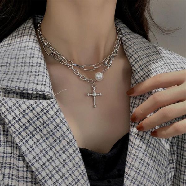 pendant necklaces 316l stainless steel double layer cross necklace ladies hip hop single crystal stacked, Silver
pendant necklaces 316l stainless steel double layer cross necklace ladies hip hop single crystal stacked, Silver