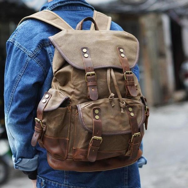 backpack europeanandamerican outdoor leisure schoolbag large capacity travel canvas splicing leather mountaineering bag
backpack europeanandamerican outdoor leisure schoolbag large capacity travel canvas splicing leather mountaineering bag