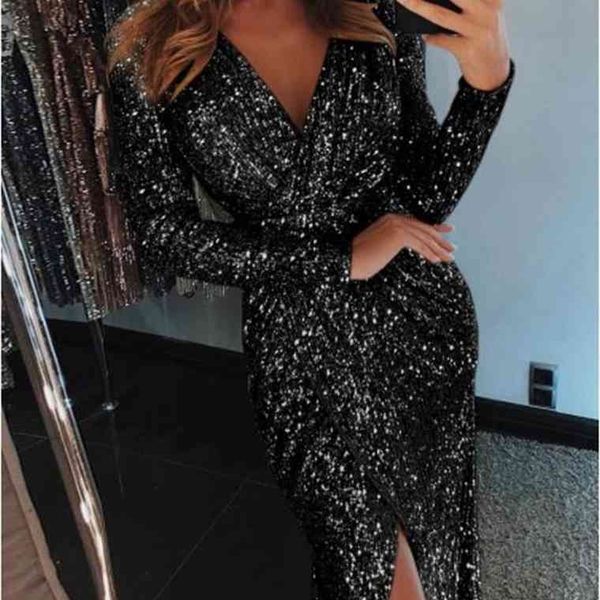 elegant sequined women v neck slim glitter vestidos long sleeve ladies party dresses, Black;gray
elegant sequined women v neck slim glitter vestidos long sleeve ladies party dresses, Black;gray