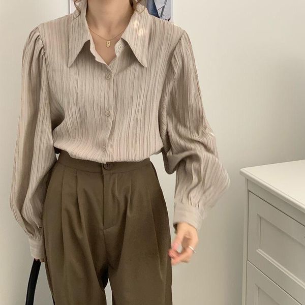 women's blouses & shirts fashion button up vintage women long sleeve turn down collar comfy breathable solid office fitting, White
women's blouses & shirts fashion button up vintage women long sleeve turn down collar comfy breathable solid office fitting, White