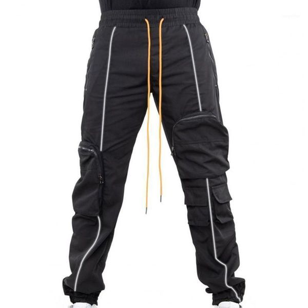 men's pants 50% s men multi pockets reflective strip trousers ankle tied drawstring for sports, Black
men's pants 50% s men multi pockets reflective strip trousers ankle tied drawstring for sports, Black