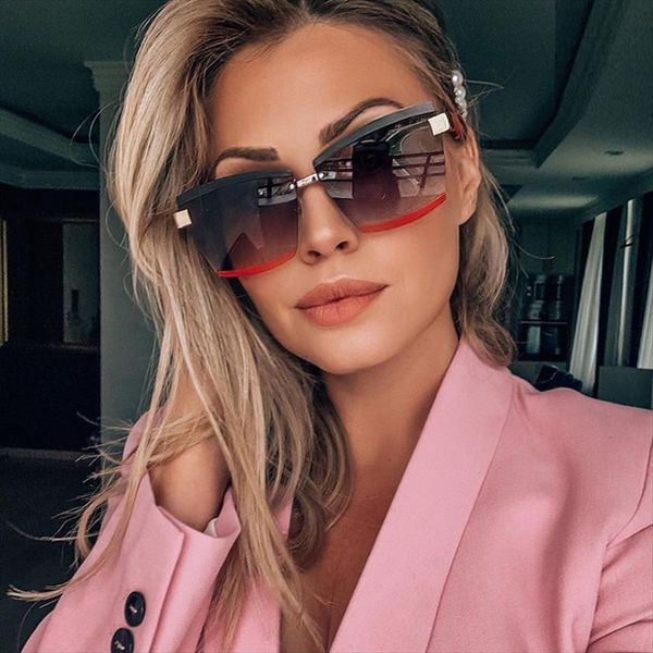 fashion mens rimless blue red sunglasses for women brand designer square sun glasses men female gradient driving goggles uv400, White;black
fashion mens rimless blue red sunglasses for women brand designer square sun glasses men female gradient driving goggles uv400, White;black