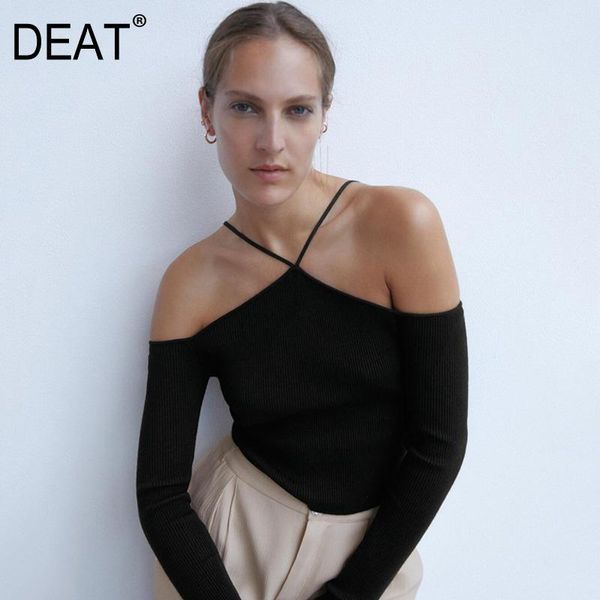 women's t-shirt deat 2021 spring and summer off the shoulder straps knitting pullover elastic slim female fashion wo66601l, White
women's t-shirt deat 2021 spring and summer off the shoulder straps knitting pullover elastic slim female fashion wo66601l, White