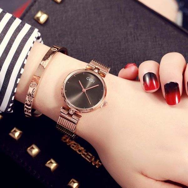 wristwatches gedi women's ultra thin rose gold black stainless steel fashion casual watch female waterproof wristwatch, Slivery;brown 
wristwatches gedi women's ultra thin rose gold black stainless steel fashion casual watch female waterproof wristwatch, Slivery;brown
