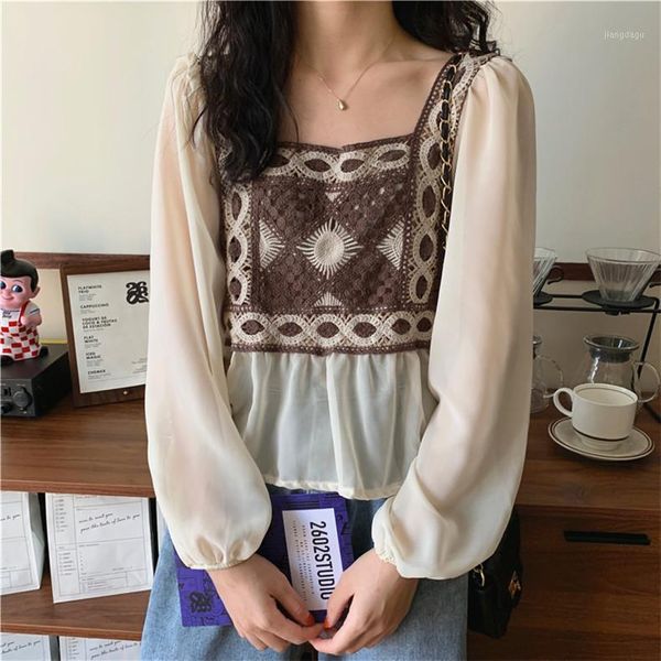 women's blouses & shirts women spring/autumn cute puff sleeves crochet stitching knitting chiffon blouse lady pretty sweety square col, White
women's blouses & shirts women spring/autumn cute puff sleeves crochet stitching knitting chiffon blouse lady pretty sweety square col, White
