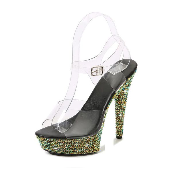 sandals nightclub woman 13cm spike heels sandalias rhinestone decoration stage performance platform pumps plus:34-40 41, Black 
sandals nightclub woman 13cm spike heels sandalias rhinestone decoration stage performance platform pumps plus:34-40 41, Black