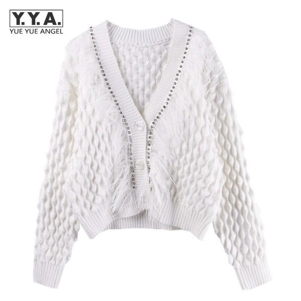 women's knits & tees women long sleeve knit cardigan jacket autumn winter diamond tassel v neck casual sweater loose single breasted wh, White
women's knits & tees women long sleeve knit cardigan jacket autumn winter diamond tassel v neck casual sweater loose single breasted wh, White