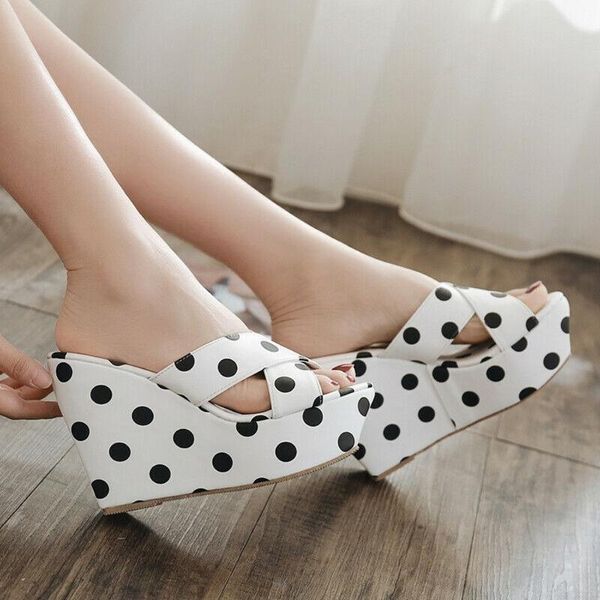 slippers women open toe wedge high heel sweet polka dot platform sandals shoes ladies black white 2021
slippers women open toe wedge high heel sweet polka dot platform sandals shoes ladies black white 2021