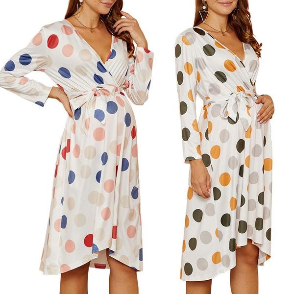 maternity dresses pregnant women's breastfeeding v-neck polka dots full print pregnancy knee length long sleeve nursing clothing, White
maternity dresses pregnant women's breastfeeding v-neck polka dots full print pregnancy knee length long sleeve nursing clothing, White