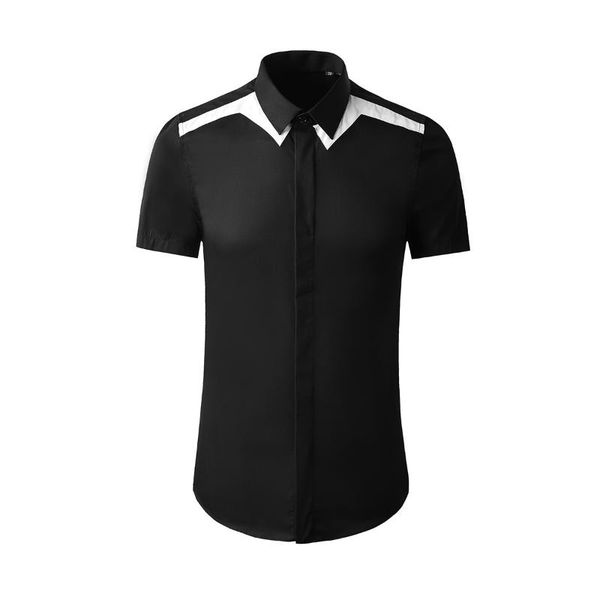 men's casual shirts simple mens luxury black white shoulder splice short sleeve dress fashion slim fit male, White;black
men's casual shirts simple mens luxury black white shoulder splice short sleeve dress fashion slim fit male, White;black