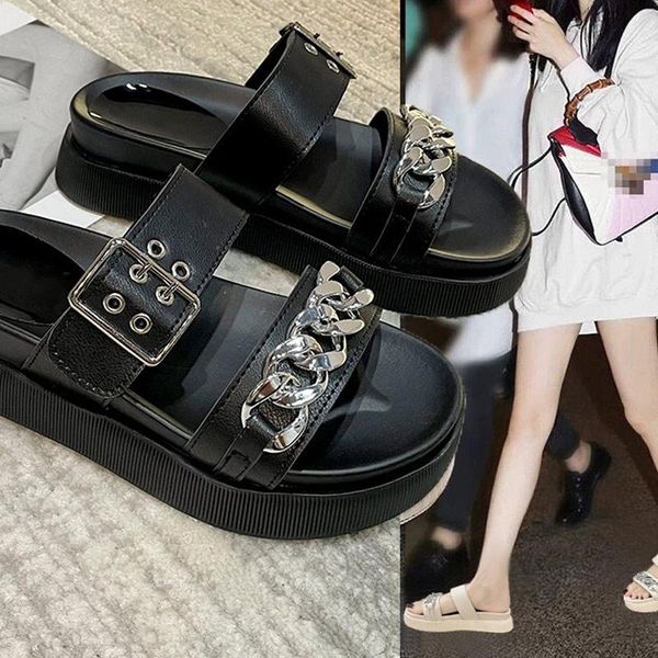 slippers women's thick bottom 2021 chain fashion ladies pu leather sandals platform buckle women shoe female footwear, Black
slippers women's thick bottom 2021 chain fashion ladies pu leather sandals platform buckle women shoe female footwear, Black