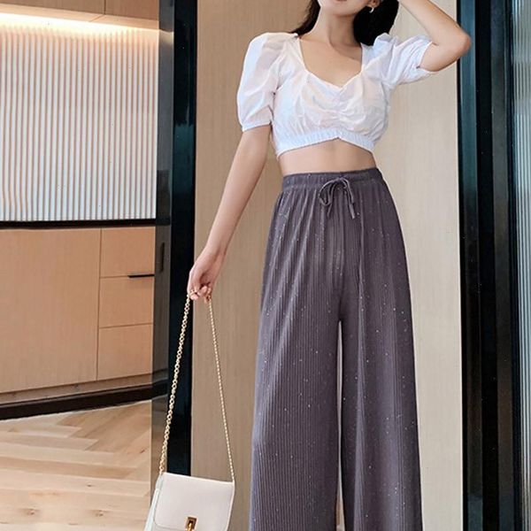 summer wide leg pants for women casual elastic high waist 2020 fashion loose long pants pleated pant trousers femme 3, Black;white
summer wide leg pants for women casual elastic high waist 2020 fashion loose long pants pleated pant trousers femme 3, Black;white