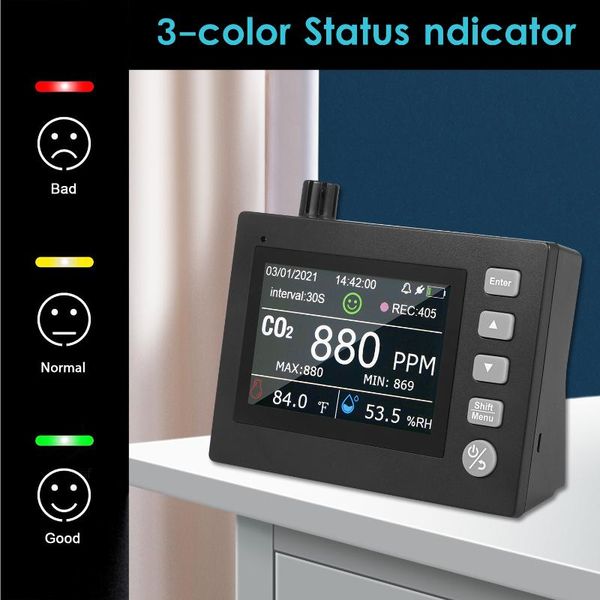 usb rechargeable carbon dioxide detector 4inch tft colour screen air quality monitor co2 meter with ambient temperature humidity
usb rechargeable carbon dioxide detector 4inch tft colour screen air quality monitor co2 meter with ambient temperature humidity