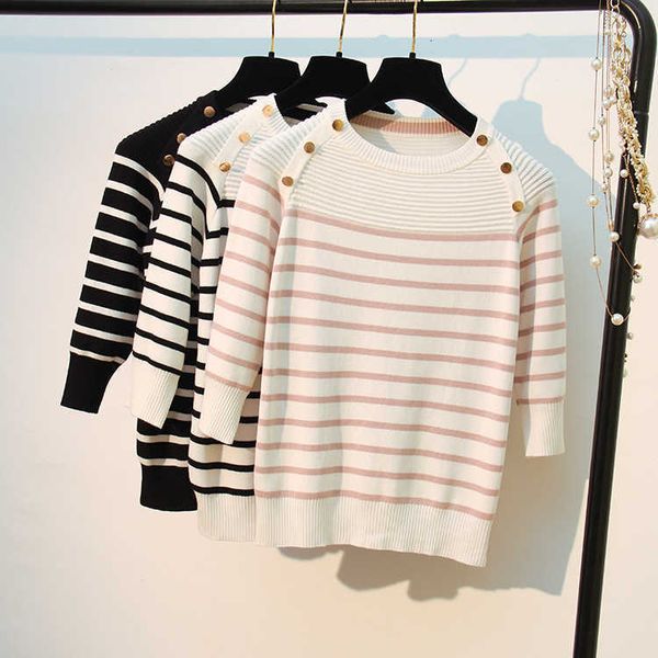 women's sweaters women pullover sweater spring autumn half sleeve pullovers button decorate striped knitted female b8ix, White;black
women's sweaters women pullover sweater spring autumn half sleeve pullovers button decorate striped knitted female b8ix, White;black