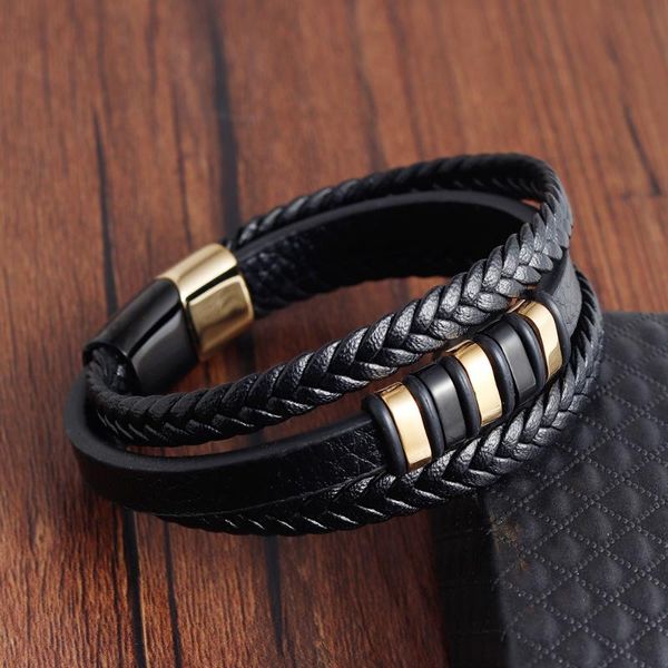 link, chain pu leather rope stainless steel bracelet multi-layer woven for men jewelry, Black
link, chain pu leather rope stainless steel bracelet multi-layer woven for men jewelry, Black