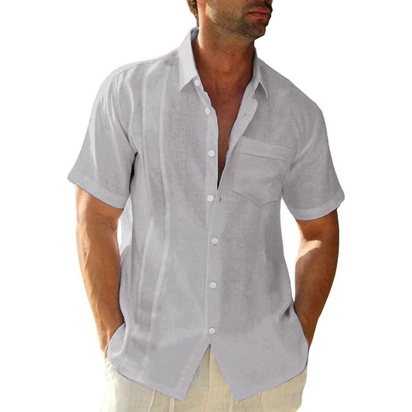 men's casual shirts shirt short sleeved cotton linen summer with chest pocket blouses solid color camisa masculina 2021, White;black
men's casual shirts shirt short sleeved cotton linen summer with chest pocket blouses solid color camisa masculina 2021, White;black