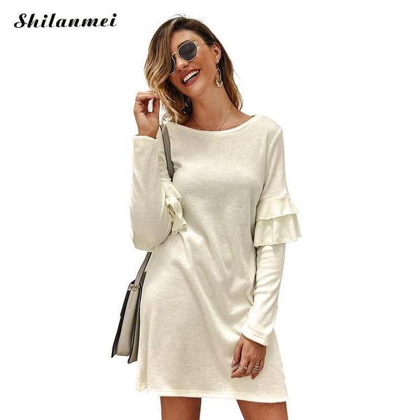 casual dresses women autumn plush cotton dress long sleeve bodycon mini solid color ruffles o-neck loose vestidosv, Black;gray
casual dresses women autumn plush cotton dress long sleeve bodycon mini solid color ruffles o-neck loose vestidosv, Black;gray