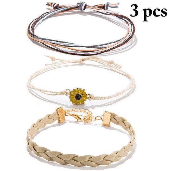 link, chain 3pcs rope bracelet set daisy flower braided wristband charming string for women fashion jewelry accessories gifts, Black
link, chain 3pcs rope bracelet set daisy flower braided wristband charming string for women fashion jewelry accessories gifts, Black