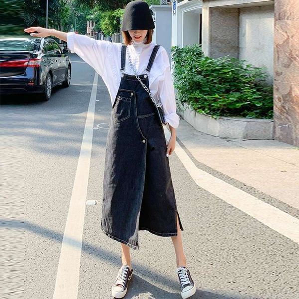 hip hop summer denim dress women's mid length 2020 new spring foreign style age reducing loose and thin over knee suspender k, Blue
hip hop summer denim dress women's mid length 2020 new spring foreign style age reducing loose and thin over knee suspender k, Blue