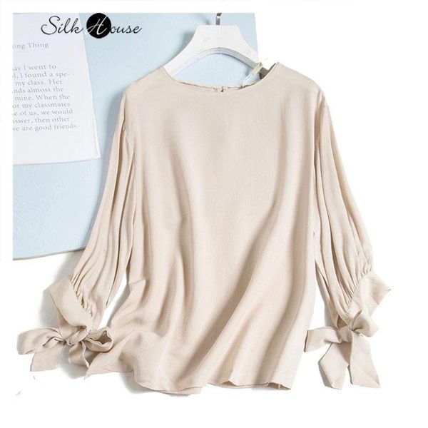 women's blouses & shirts bow design cuffs nude silk shirt french retro solid top, White
women's blouses & shirts bow design cuffs nude silk shirt french retro solid top, White