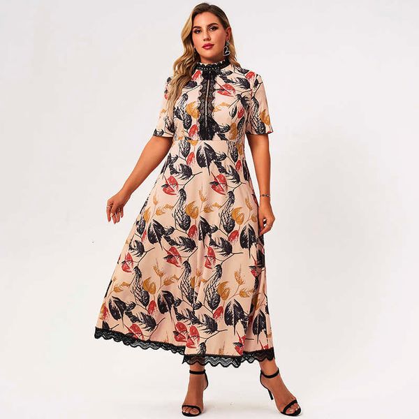 casual dresses summer midi women plus size 2021 pink loose leaf print lace patchwork short sleeve large holiday style elegant robe, Black;gray
casual dresses summer midi women plus size 2021 pink loose leaf print lace patchwork short sleeve large holiday style elegant robe, Black;gray
