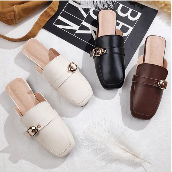 slippers soild metal decoration woman sewing closed toe mules slides retro outwear square flats women sandals plus size34-44, Black
slippers soild metal decoration woman sewing closed toe mules slides retro outwear square flats women sandals plus size34-44, Black