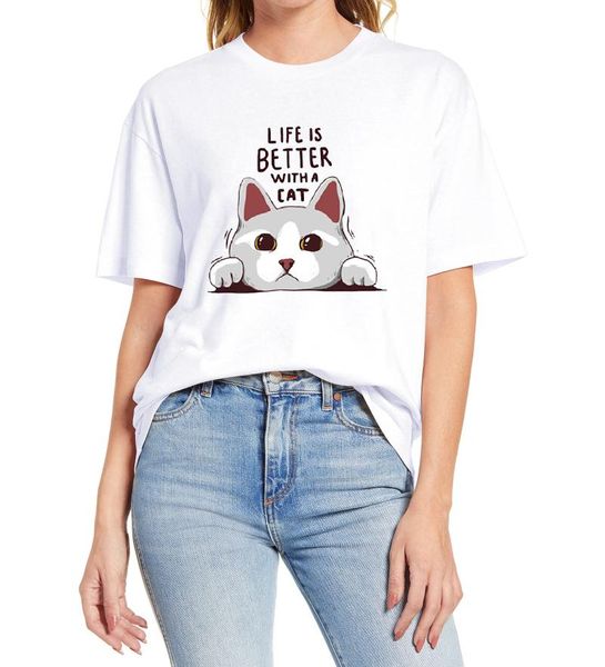 women's t-shirt only my cat understand me less people more cats life is better with a funny cotton eu size, White
women's t-shirt only my cat understand me less people more cats life is better with a funny cotton eu size, White