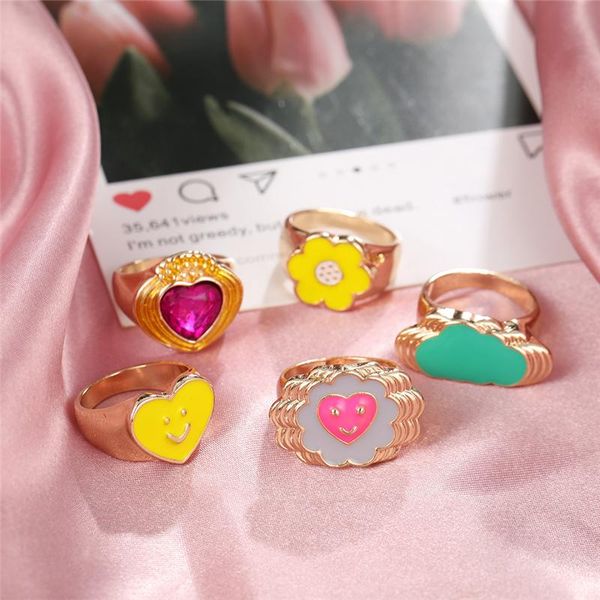 cluster rings vintage geometric colorful smile heart ring thick enamel for women fashion clouds flower chain gift jewelry, Golden;silver
cluster rings vintage geometric colorful smile heart ring thick enamel for women fashion clouds flower chain gift jewelry, Golden;silver