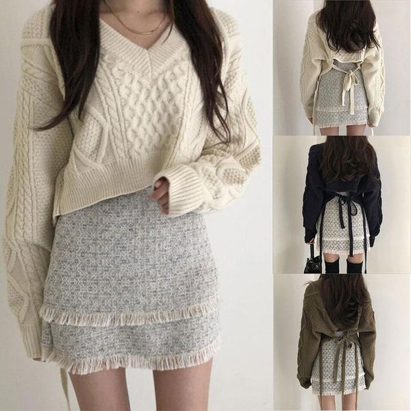 new v neck short long sleeve jumpers knitted casual pullover solid sweater lace up women fashion high quality, White;black
new v neck short long sleeve jumpers knitted casual pullover solid sweater lace up women fashion high quality, White;black