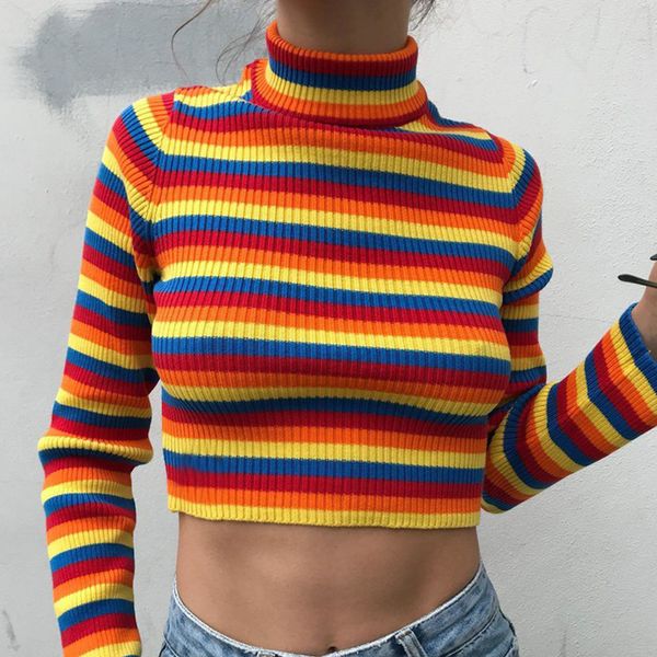 2021 new women autumn winter raiow long sleeve turtleneck striped knitted cropped sweater vintage pullover casual jumper w0qe, White;black
2021 new women autumn winter raiow long sleeve turtleneck striped knitted cropped sweater vintage pullover casual jumper w0qe, White;black