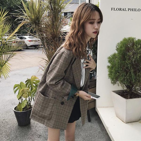 women's suits & blazers spring korean relaxed plaid suit women jacket double breasted 2021 casual office vintage elegante streetwear co, White;black
women's suits & blazers spring korean relaxed plaid suit women jacket double breasted 2021 casual office vintage elegante streetwear co, White;black