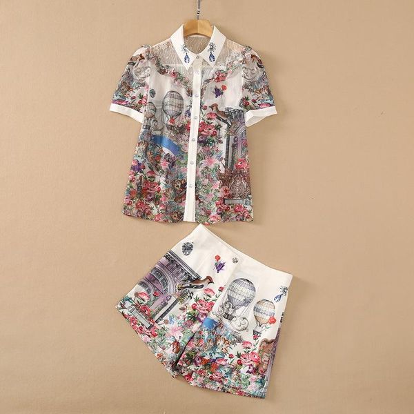 women's tracksuits european and american wear for summer 2021 short-sleeved patchwork lace shirt architectural floral print shorts suit, Gray
women's tracksuits european and american wear for summer 2021 short-sleeved patchwork lace shirt architectural floral print shorts suit, Gray